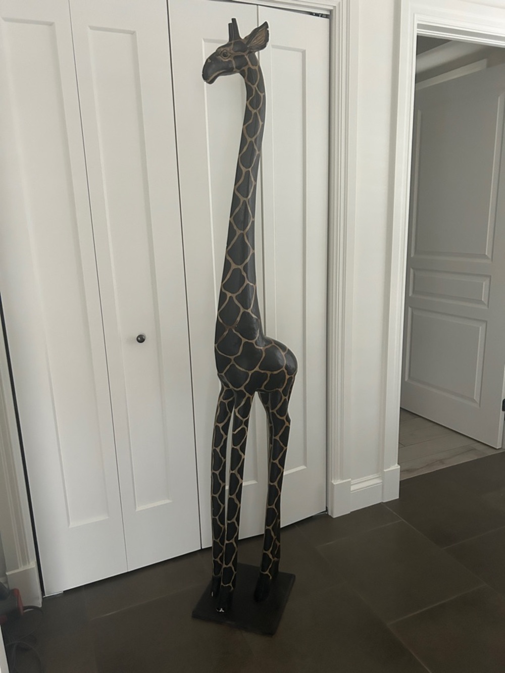 Tall Decorative Wooden Giraffe Sculpture - Black and Brown